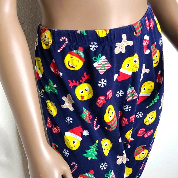 Christmas Pajama Pants Size Large Emoji Print Cotton Santa Presents Candy Cane - Picture 2 of 3